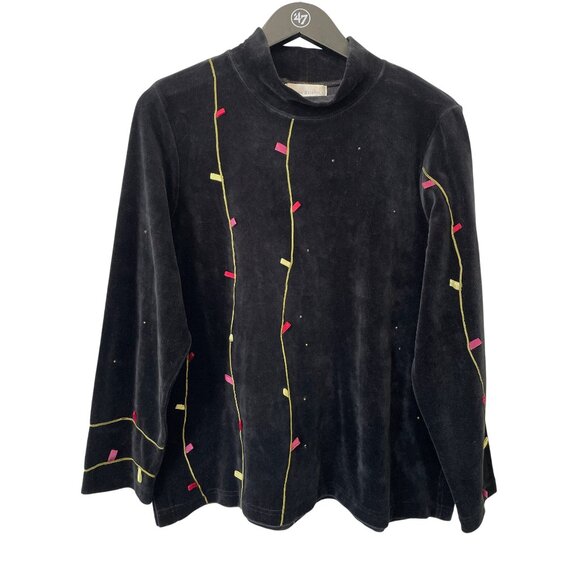 VTG Y2K Susan Bristol Sweater Top Size XL Velvet Black Embellished Deadstock NEW - Picture 1 of 7